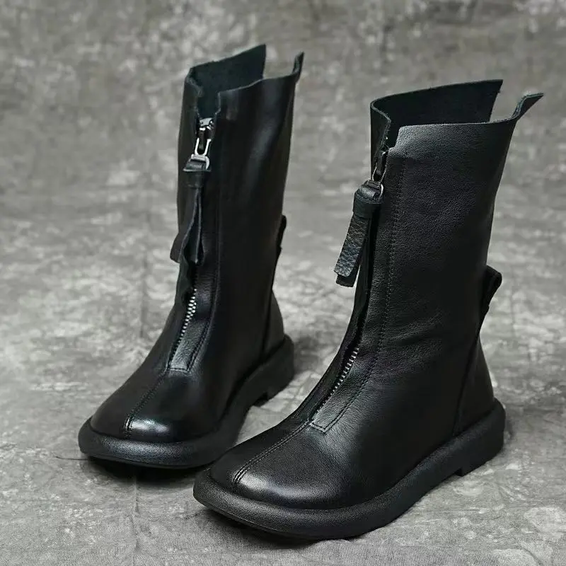 Motorcycle Gear Pants - Careaymade-新しいレトロなpuレザーイングルブーツロングブーツ女性アンクルブーツソフトボトムレザーブーツフラット秋と冬のブーツ