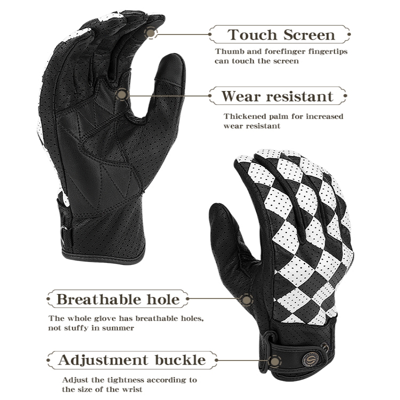 スターフィールドナイトブラック&ホワイトオートバイグローブレ - Motorcycle Wearing Gear のレビューと価格